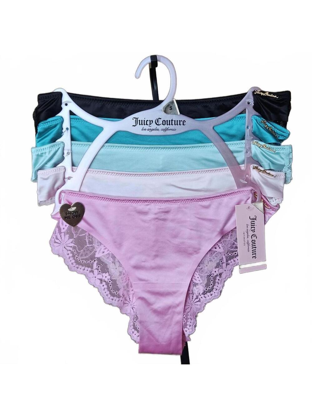 Juicy Couture 5 Pack Lace Back Panties Size Small Y2K Logo JC7324 HTF NWT E/38